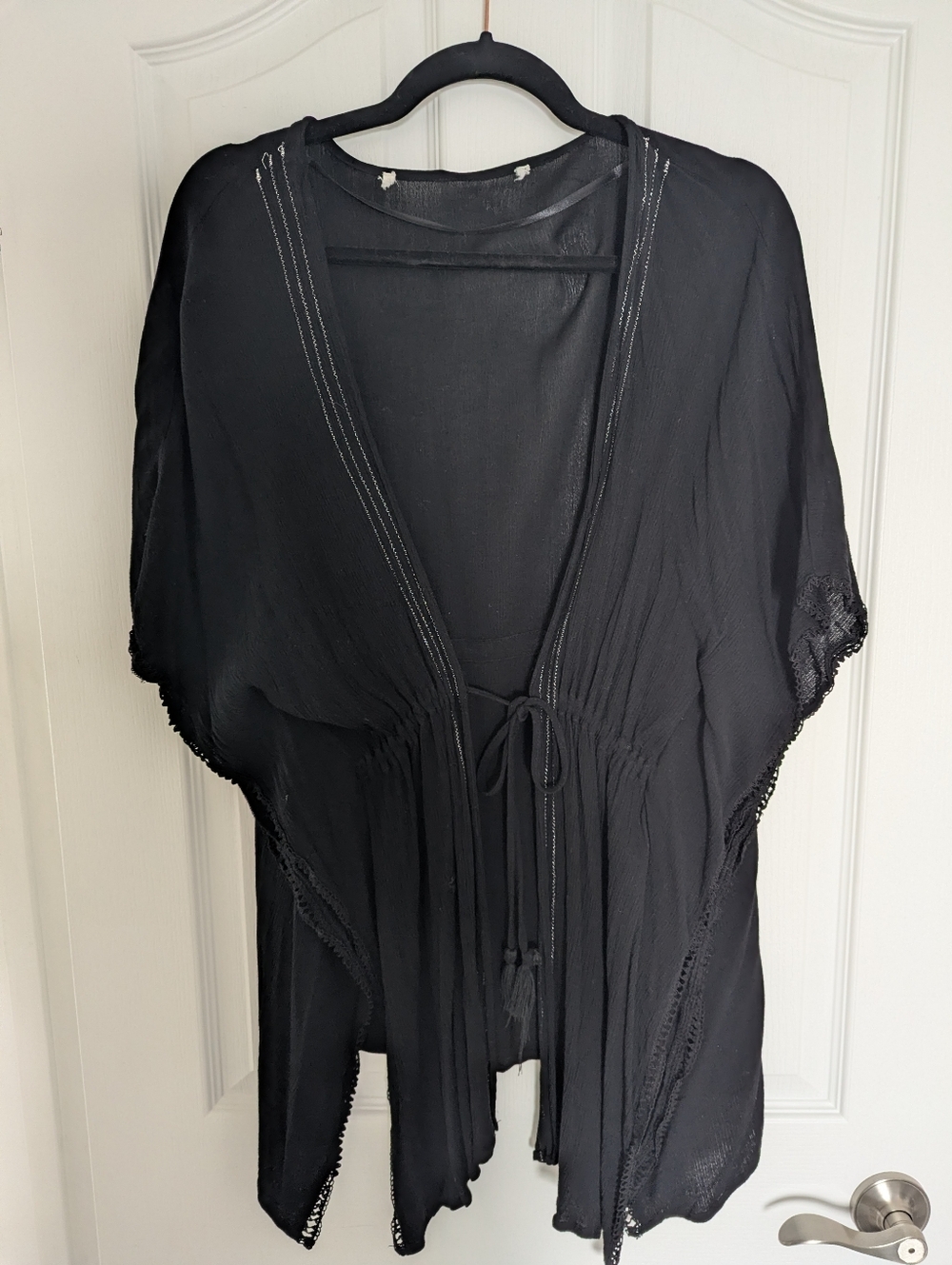 Treasure & Bond "SHIMMER" Black Sheer Tie-Front Kimono Cover-Up - One Size
